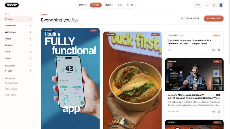 Dissect application interface and features