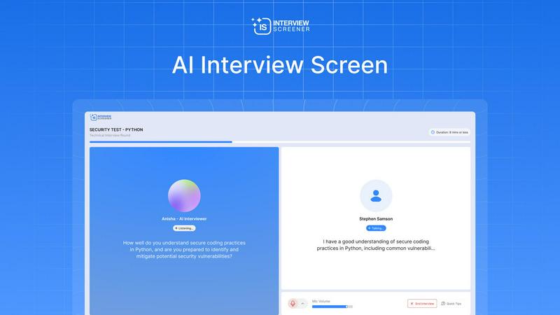 Interview Screener- interview platform application interface and features