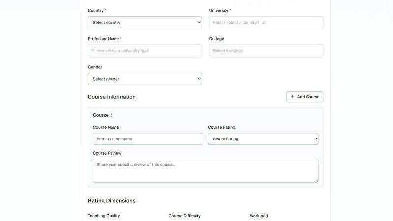 Rate My Professor application interface and features